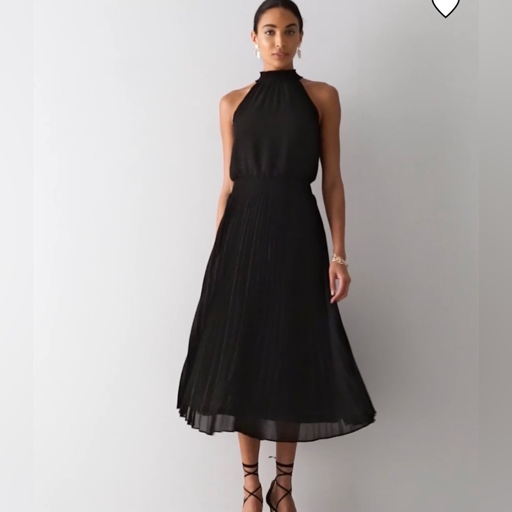 White House Black Market - Pleated Halter Midi Dress, Black, Size 10